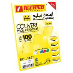 COUVERT PAGE DE GARDE 125µ A4 JAUNE TRANSPARENT 100F "TECHNO" REF: 5657